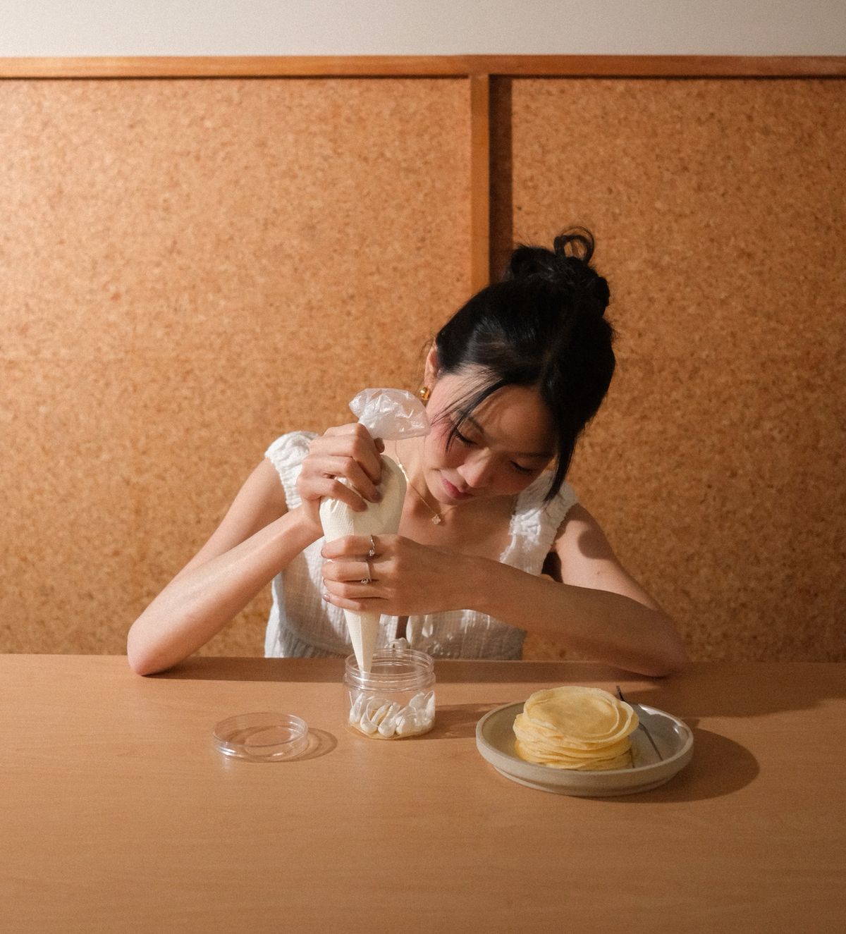 Finishing a dessert at the bar